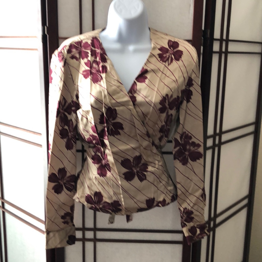 NWT Ann Taylor Petite 100% silk print blouse top